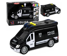Lean Toys Žaislinis SWAT policijos furgonas su šviesos ir garso efektais, juodos ir baltos spalvos, 15,5 × 7,5 × 8,5 cm