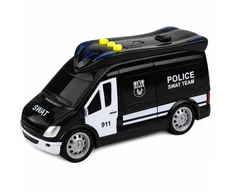 Lean Toys Žaislinis SWAT policijos furgonas su šviesos ir garso efektais, juodos ir baltos spalvos, 15,5 × 7,5 × 8,5 cm