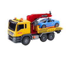 Lean Toys Žaislinis vilkikas su kranu ir sportiniu automobiliu, garso ir šviesos efektais