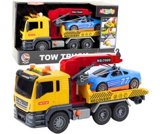 Lean Toys Žaislinis vilkikas su kranu ir sportiniu automobiliu, garso ir šviesos efektais