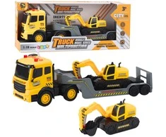 Lean Toys Žaislinis sunkvežimis su vilkiku ir ekskavatoriumi 1:16