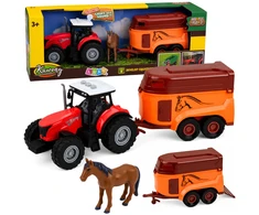 Lean Toys Traktorius su arklių priekaba 3 vnt.
