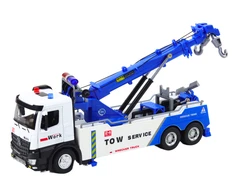 Lean Toys Baltas ir Mėlynas Sunkvežimis su Kranu ir Dviem Metaliniais Kabliais