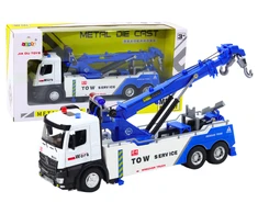 Lean Toys Baltas ir Mėlynas Sunkvežimis su Kranu ir Dviem Metaliniais Kabliais