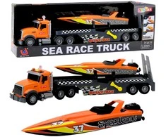 Lean Toys Žaislinis sunkvežimis su motorine valtimi ir šviesos bei garso efektais