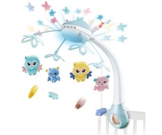 Lean Toys Vaikiškos lovelės karuselė projektorius Nuotolinio valdymo pultas Melodijos Gyvūnų garsai Mėlynas
