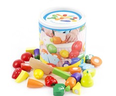 Lean Toys Vegetable and Fruit Chopping Set in a Bucket Board Knife Wooden