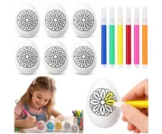 Lean Toys Jajka Velykiniai putplasčio kiaušiniai dažymui žymekliais, gėlių raštas A, 6 vnt.