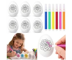 Lean Toys Jajka Velykiniai putplasčio kiaušiniai dažymui žymekliais, gėlių raštas B, 6 vnt.