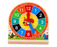Lean Toys Mokomasis medinis laikrodis su 55 kortelėmis, 15 x 14 x 3,5 cm