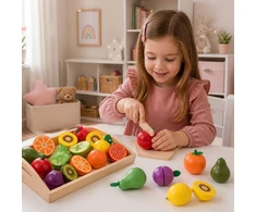 Lean Toys Wooden Fruit Chopping Set Magnetic Safe Knife Board