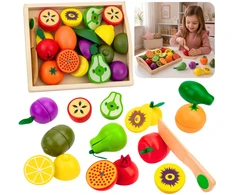 Lean Toys Wooden Fruit Chopping Set Magnetic Safe Knife Board