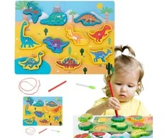 Lean Toys Medinė magnetinė dėlionė dinozaurai