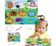 Lean Toys Magnetinė medinė gyvūnų dėlionė su virvele