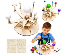 Lean Toys Wooden Solar System Model Planets DIY Educational Kit