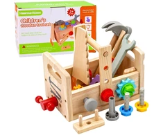 Lean Toys Medinis vaikiškas įrankių dėžutės rinkinys su krumpliaračiais ir veržlėmis