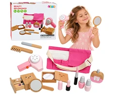 Lean Toys Medinis kosmetikos rinkinys vaikams, makiažo kosmetikos dėžutė, 12 dalių