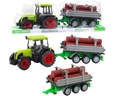 Lean Toys Žaislinis žalias traktorius su rąstų priekaba, 47 cm