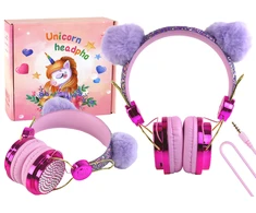 Lean Toys Laidinės ausinės vaikams su mikrofonu rožinės