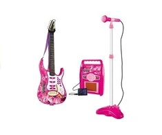 Lean Toys Elektrinė gitara su mikrofonu ir stiprintuvu – muzikiniam kūrybiškumui ir žaidimams.