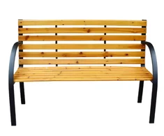 Sodo suoliukas Lean iš medžio ir metalo su atlošu, 125x73x53 cm