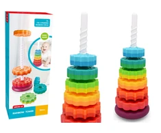 Lean Toys Piramidės formos bokštas rūšiavimo dėlionė vaikams, 6 elementai