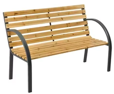 Sodo suoliukas Lean iš medžio ir metalo su atlošu, 125x73x53 cm