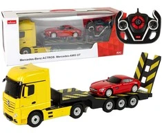 Žaislinis vilkikas R/C Mercedes-Benz su priedais Rastar, geltonas