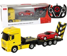Žaislinis vilkikas R/C Mercedes-Benz su priedais Rastar, geltonas