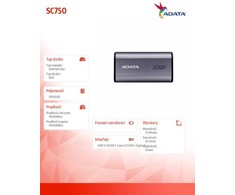 Kietasis diskas ADATA SC750 2TB Plug&amp;Go Sidabrinis 1050/1000