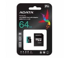 ADATA MicroSD atminties kortelės premier pro 64gb uhs1 u3 v30 a2 + adapteris