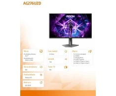 Monitorius AOC AG276UZD 27 colių QD - OLED UHD 240Hz 0.03ms HDMI2.1x2 DP2.1 USB3.2x2 Garsiakalbiai Pivot