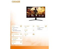 Monitorius AOC C32G42ZE | 31.5 " | VA | FHD | 16:9 | 260 Hz | 4 ms | 1920 x 1080 pikselių | 300 cd/m² | HDMI jungtys quantity 1 | Juodas