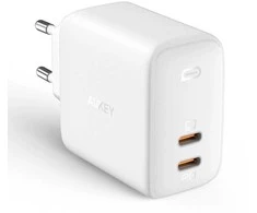 Aukey Pa-b4 baltas kroviklis jungiama į tinklą omnia gan 2xusb c power delivery 3.0 65w 6a