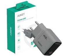 Sieninis įkroviklis 45W USB-C, PD GaN By Aukey Dark Pilkas