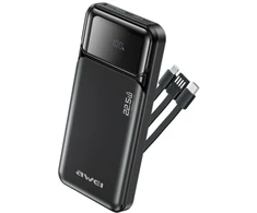 Nešiojamoji baterija Awei PA-91 10000mAh 22.5W PD 2xUSB-C + laidas juodas