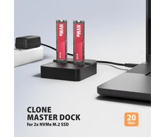 AXAGON | USB-C 20Gbps docking station for 2× M.2 NVMe SSD with disk cloning function without PC | ADSA-M2C22L