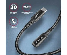 Axagon Bucm32-CF10AB prailginimo laidas gen2 USB-C - USB-C, 1 m, 5A, 20 Gbps, PD 240 W, pintas, juodas