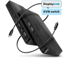 Axagon USB-C dokavimo stotis HMC-DL-KVM 12 viename + KVM 2 kompiuteriams, DisplayLink, 10 Gbps, 3x USB-A, 2x USB-C, 2x HDMI 4K/60Hz, DP, LAN 1 Gbps, SD/Micro SD, garso, PD 100 W