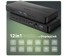 Axagon USB-C dokavimo stotis HMC-DL-KVM 12 viename + KVM 2 kompiuteriams, DisplayLink, 10 Gbps, 3x USB-A, 2x USB-C, 2x HDMI 4K/60Hz, DP, LAN 1 Gbps, SD/Micro SD, garso, PD 100 W