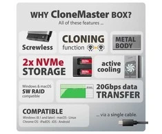 „AXAGON USB-C 20Gbps“ dvigubas M.2 NVMe SSD „CLONE MASTER“ korpusas | EEM2-20GD