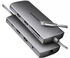 Axagon HMC-8HLSA Wieloportowy šakotuvas USB 9in1, 5Gbps, 3x USB-A + HDMI 4k/30Hz, SD/MicroSD, Glan, Audio, PD 100W, 20cm USB-C kabelis