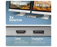 „AXAGON USB-C 10Gbps DUAL 4K DISPLAY 7in1“ šakotuvas | HMC-CUB83X2