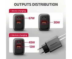 AXAGON sieninis įkroviklis 67 W, USB-A + USB-C, PD3.0/PPS/QC4+/SF | ACU-PQ67D