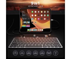 Axagon „Klaviatūra hmc-kb-nrd usb-c 5gbps“ su vieliniu šakotuvu 9in1, SD/Micro SD, 3x USB-A, HDMI 4k/60Hz, PD 100W, garso, šiaurietiškas išdėstymas, 60cm USB-C kabelis