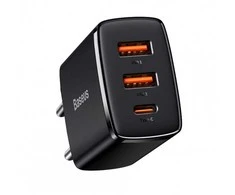 Baseus kroviklis jungiama į tinklą 2xusb, usb-c (juoda)