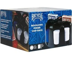 Bicycle besisukantis pokerio žetonų (poker chip rack) stovas su rankena, 200x žetonų, 2 kortų kaladėlės