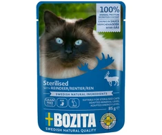 BOZITA Sterilised Mėsos gabaliukai padaže su šiaurės elniena – šlapias pašaras katei – 85g