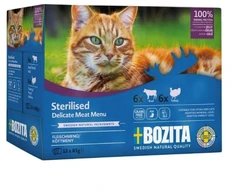 BOZITA sterilizuoti gabaliukai drebučiuose su mėsa – drėgnas kačių maistas -12 x 85g