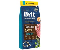 Šunų Maistas - Brit Premium by Nature Sensitive Aviena ir Ryžiai 15kg + 3kg